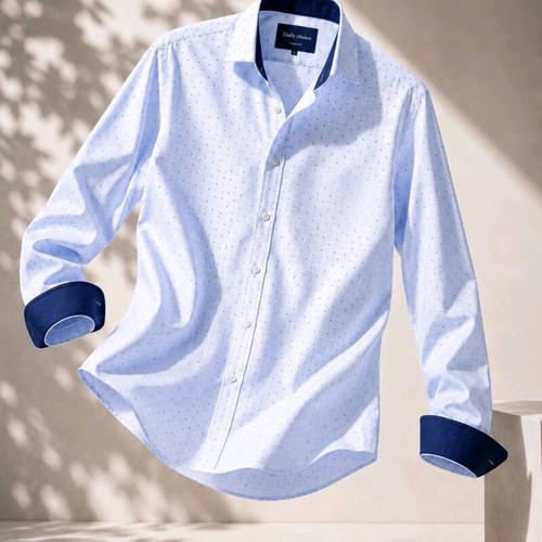 Billy Bones Slim Fit Shirt Light Ice Blue with Navy Details like new, size L
