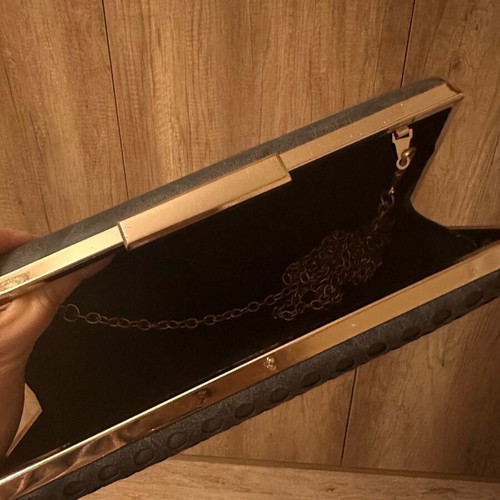 Clutch bag blue like new with gold details and detachable chain