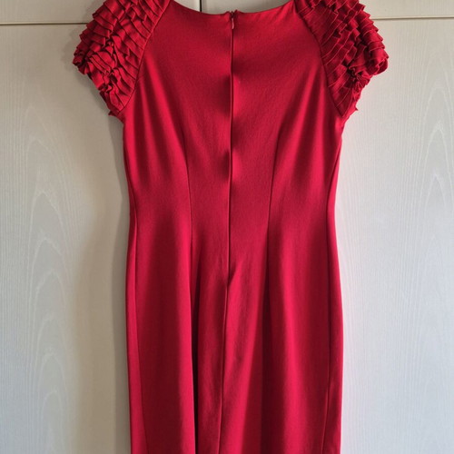 Red dress with ruffles on sleeves pencil line, like new