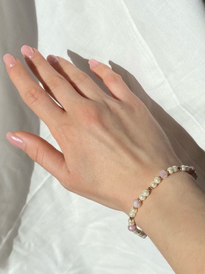 Handmade coquette bracelet made to order with pearls and pink glass beads