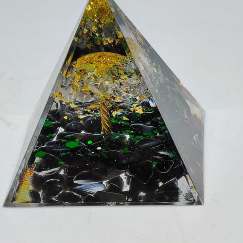 Orgonite Pyramid with Obsidian and Tree of Life