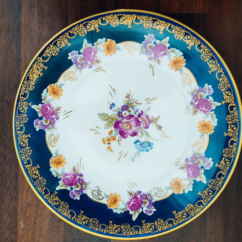 Polish porcelain platter with gold leaf, like new, 32cm