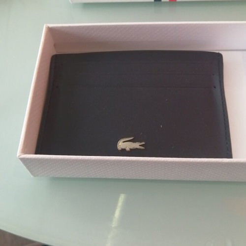 Lacoste card holder new, black leather with 6 card slots