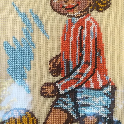 Vintage handmade embroidered children's framed textile art
