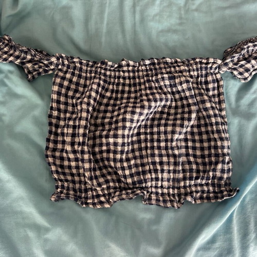 American Eagle off shoulder top used, white and blue
