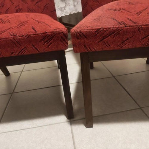 Vintage 70s armchairs set, beech wood with springs and linen