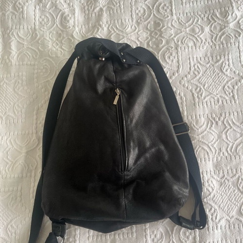 Leather backpack used with inner lining and fabric straps