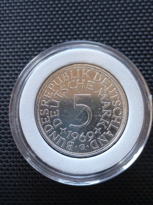 Silver coin five mark Germany 1969 like new