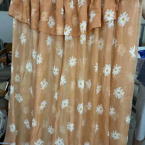 Curtain and matching tablecloth set orange with daisies like new
