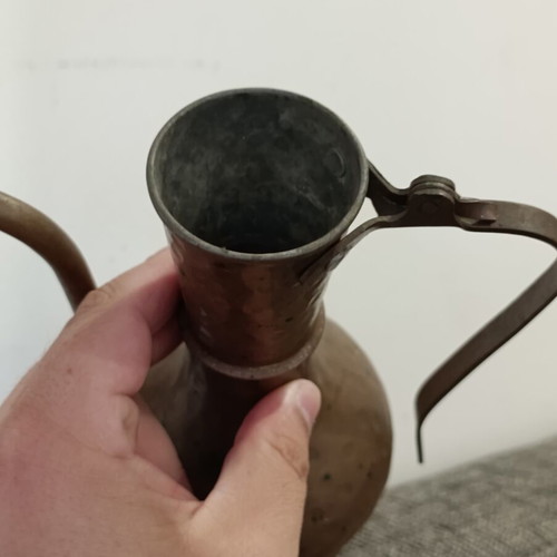 Handmade old copper jug used, 21 cm height