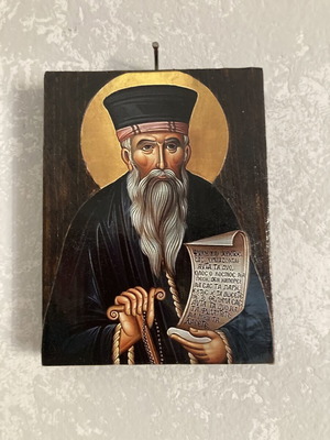 Saint Kosmas Aitolos silk screen print icon on pine wood