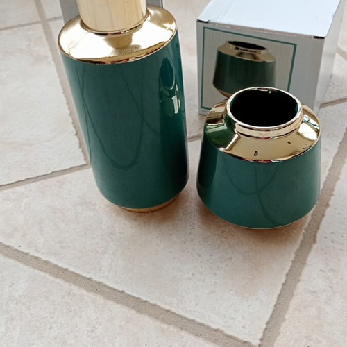 Decorative ceramic vases set of 2, like new, petrol color