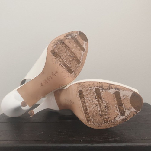 J. Bournazos Slingback Peep Toe Shoes used, ivory, size 38