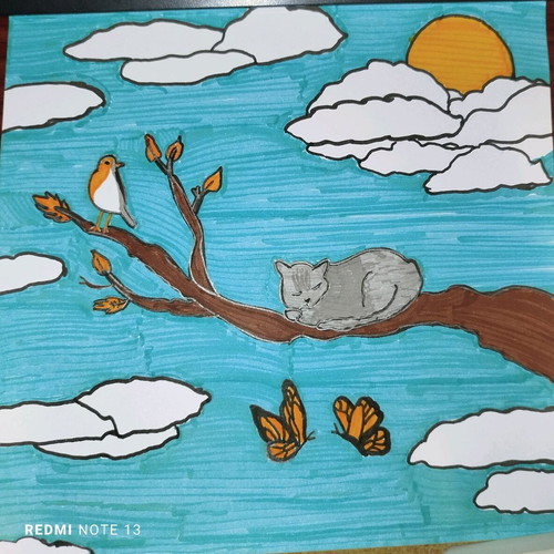 Cartoon cat painting on tree new