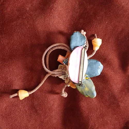 Handmade bread dough brooch used with flowers and leather cord