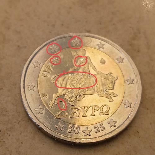 2 Euro Coin Greece 2025 Like New With Multiple Mint Errors