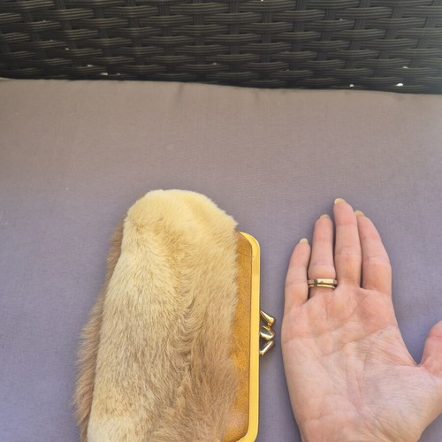 Wallet like new with gold details and fur, beige