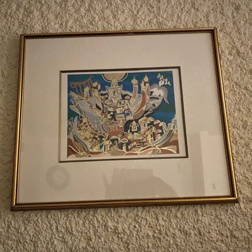 Ilan Hasson lithograph numbered new with frame Menorah