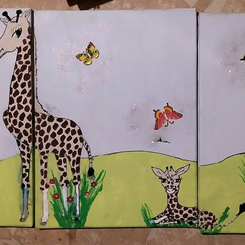 Set of 3 handmade giraffe wall frames, size 30×40