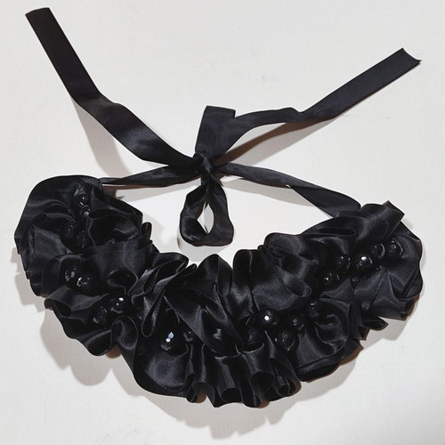 Decorative Satin Collar with Black Beads like new for Shirts and Blouses