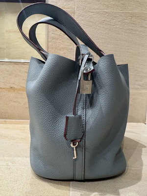 Handbag genuine leather gray turquoise like new with detachable strap