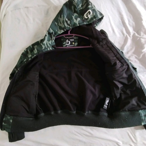 Emerson jacket like new with hood and pockets, black and green, size L
