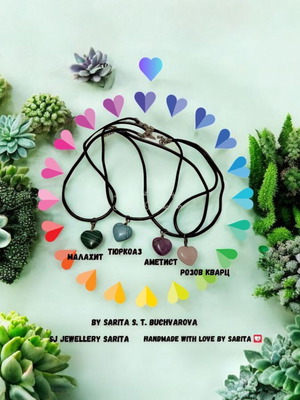 Love necklaces made of natural stones new, set of 4 with black leather chain