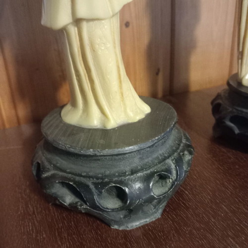 Samurai and Geisha vintage resin figurines in faux ivory