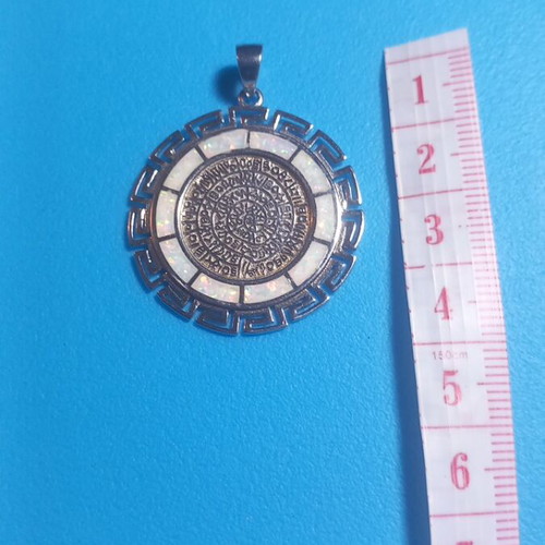 Silver double-sided pendant 925° with white opal and Phaistos disc and meander new