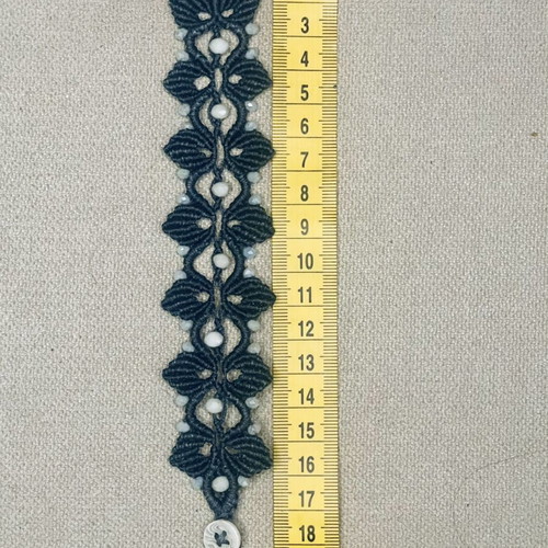 Handmade macrame bracelet with white beads, dark blue