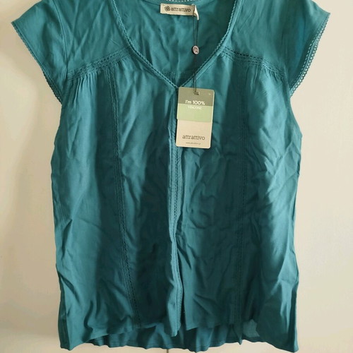 Attrattivo short-sleeve blouse new, turquoise green, size M