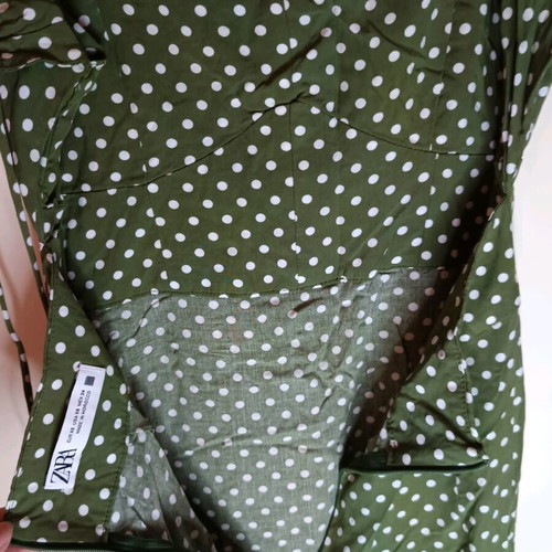 Zara Polka Dot Dress New, Green, Size XS