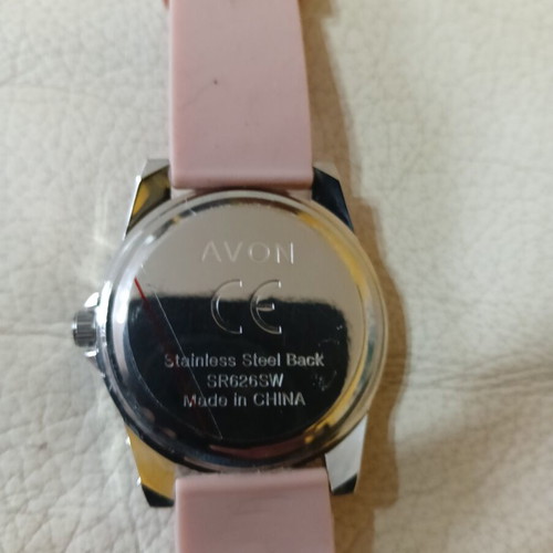 Avon women's watch like new with pink silicone strap and rhinestones