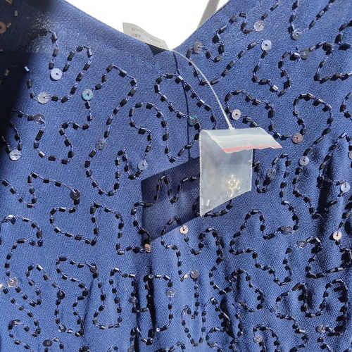 Maxi blue dress embroidered with sequins and beads, size 44, new