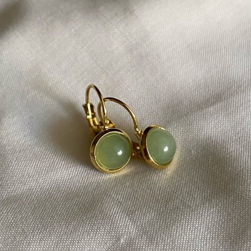 Handmade minimal retro earrings with green aventurine stone, gold color