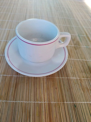 Coffee cup set with saucer white with red stripe