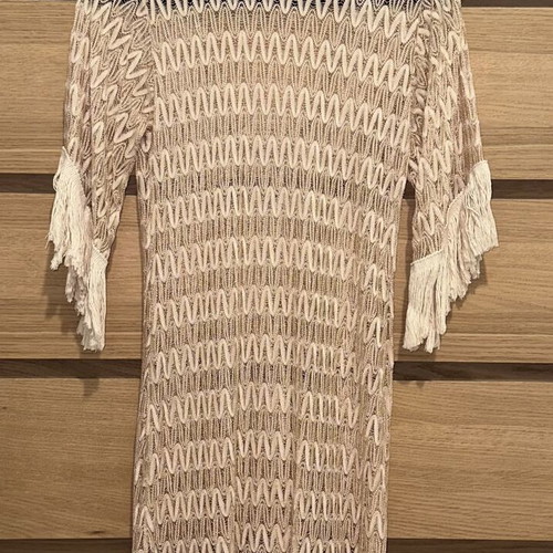 Knit kaftan dress like new, beige with fringe tassels
