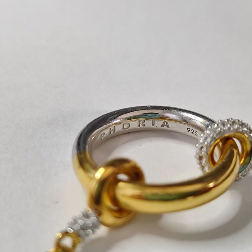 PHORIA Hookup Chain Ring δαχτυλίδι μεταχειρισμένο, ασημένιο επιχρυσωμένο με λευκό τοπάζι
