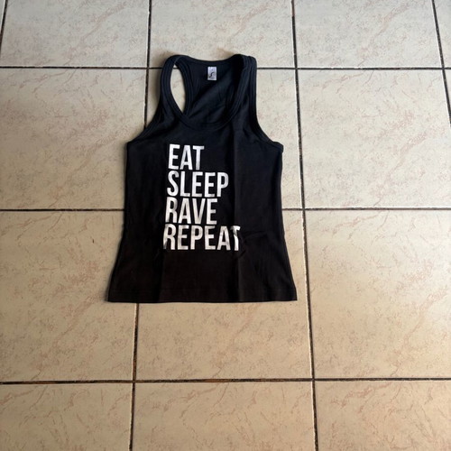 Sol's Eat Sleep Rave Repeat sleeveless top size M like new, black