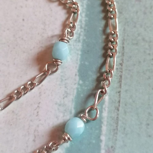 925 Silver Anklet with Figaro Chain and Turquoise Beads new