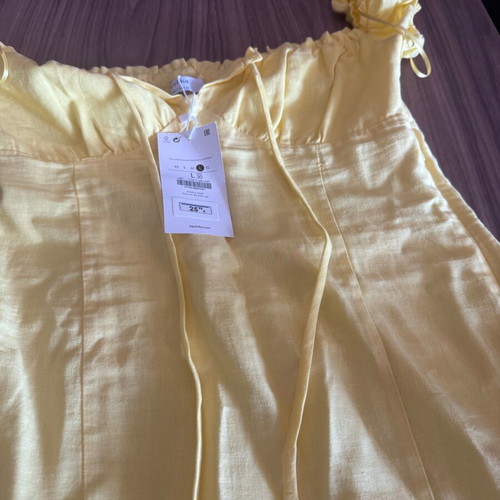 Bershka dress new, yellow, large, 100% cotton linen