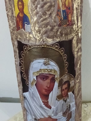 Εικόνα της Παναγίας Γλυκοφιλούσα σε κεραμίδι 40x25 καινούργιο