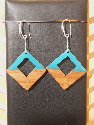 Silver earrings 925 silver, wood and resin new
