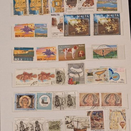 Stamp album used with 10 pages of foreign stamps 1960-1990