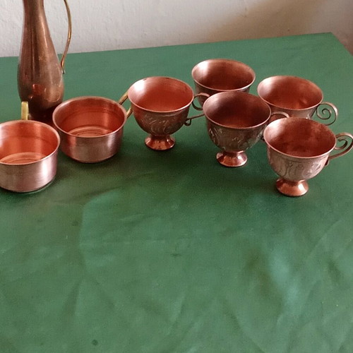 Copper coffee cups and jug set with two rakia cups like new