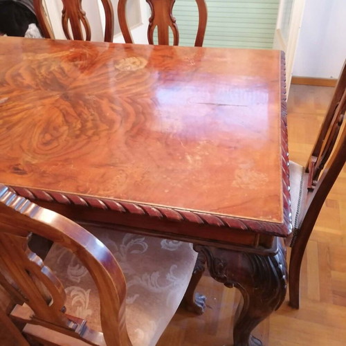 Dining table with 6 chairs used, classic lion paw, solid walnut