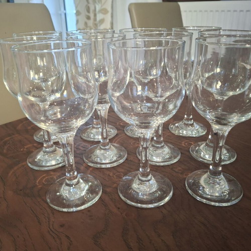 Wine glasses used, set of 11, glass