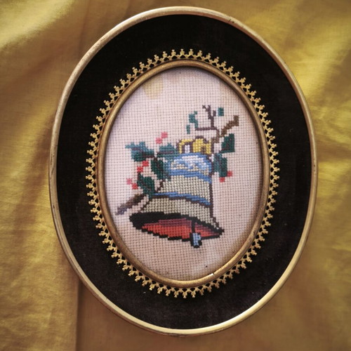 Vintage framed textile artwork used