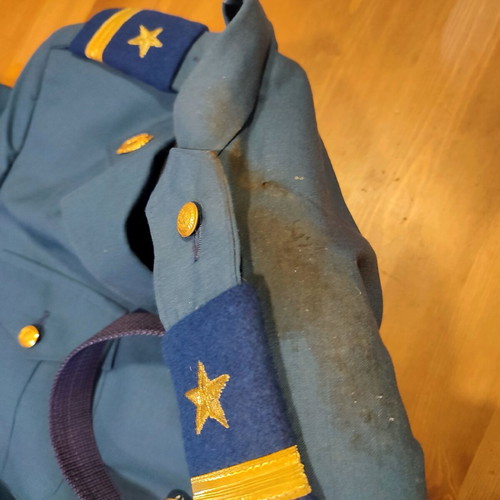 Complete old customs officer uniform used with jacket, shirt, pants, tie, cap, belt