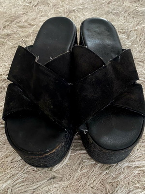 Black Suede Platform Mules like new, size 37